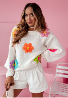 Sweter oversize z kwiatami Garden Delight ecru