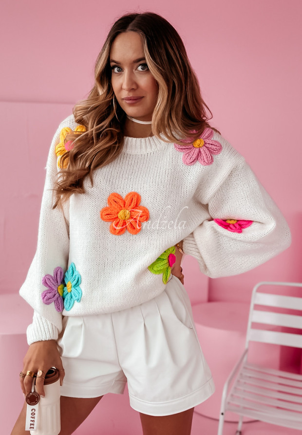 Sweter oversize z kwiatami Garden Delight ecru