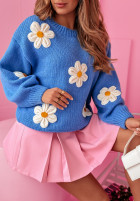 Sweter oversize z kwiatami Garden Delight niebieski