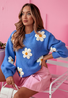 Sweter oversize z kwiatami Garden Delight niebieski