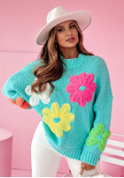 Sweter oversize z kwiatami Flower Fields niebieski