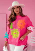 Sweter oversize z kwiatami Flower Fields różowy