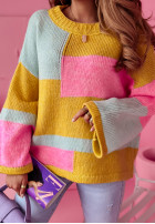 Sweter oversize Choose Happiness żółto-miętowy