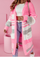 Długi kardigan oversize w paski Comfy Essence różowy