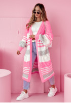 Długi kardigan oversize w paski Comfy Essence różowy