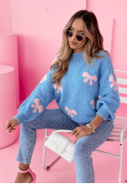 Sweter oversize w kokardki Bow Attitude błękitny