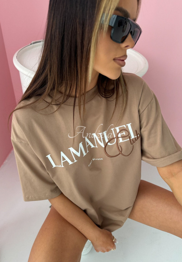 T-shirt z nadrukiem La Manuel Club camelowy