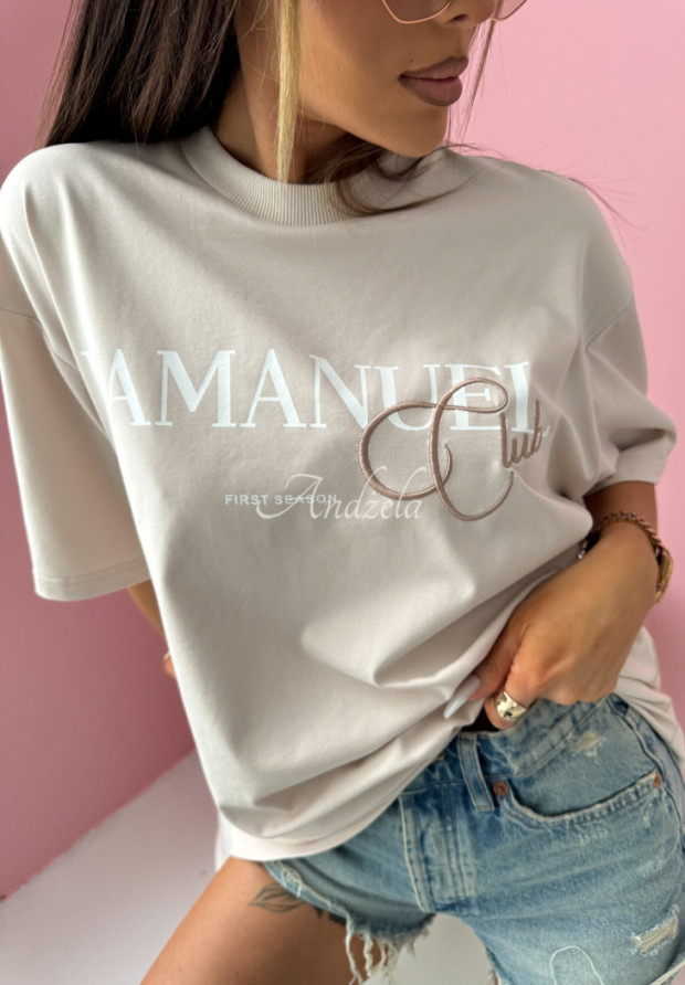 T-shirt z nadrukiem La Manuel Club beżowy