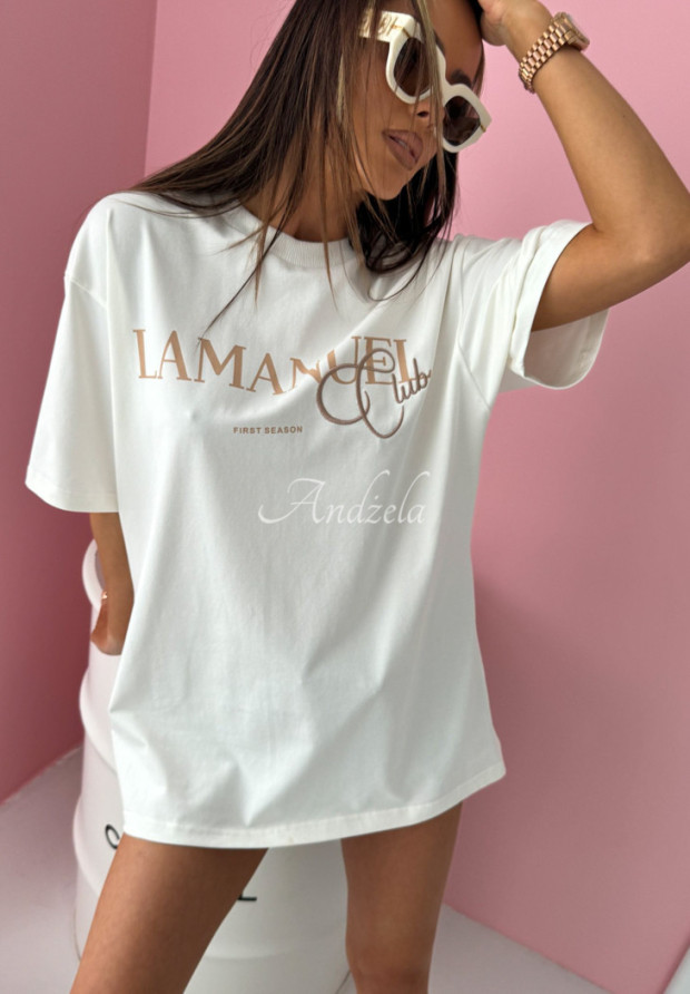 T-shirt z nadrukiem La Manuel Club ecru