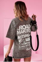 Długi T-shirt z nadrukiem The Road Makers ciemnoszary