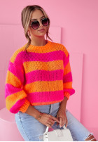 Krótki sweter w paski Verso pomarańczowo-różowy