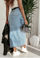 Jeansowa spódnica z kieszeniami Positive Vibes Only niebieska