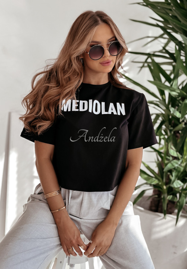 Krótki T-shirt z nadrukiem Mediolan czarny