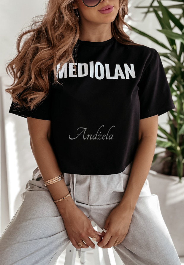 Krótki T-shirt z nadrukiem Mediolan czarny