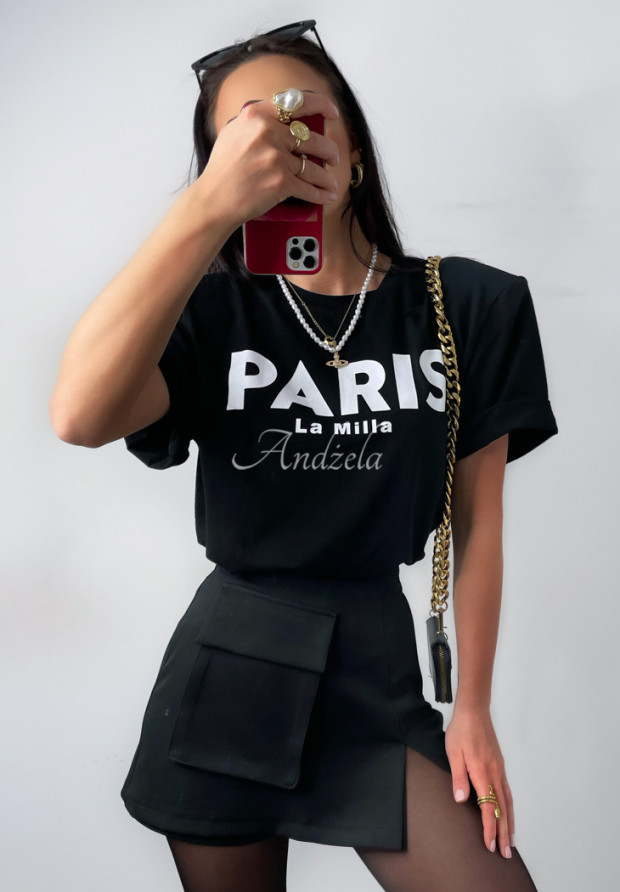 T-shirt z nadrukiem Paris czarny