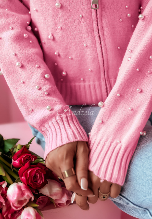 Sweterkowa bluza z perełkami Sweetness różowa