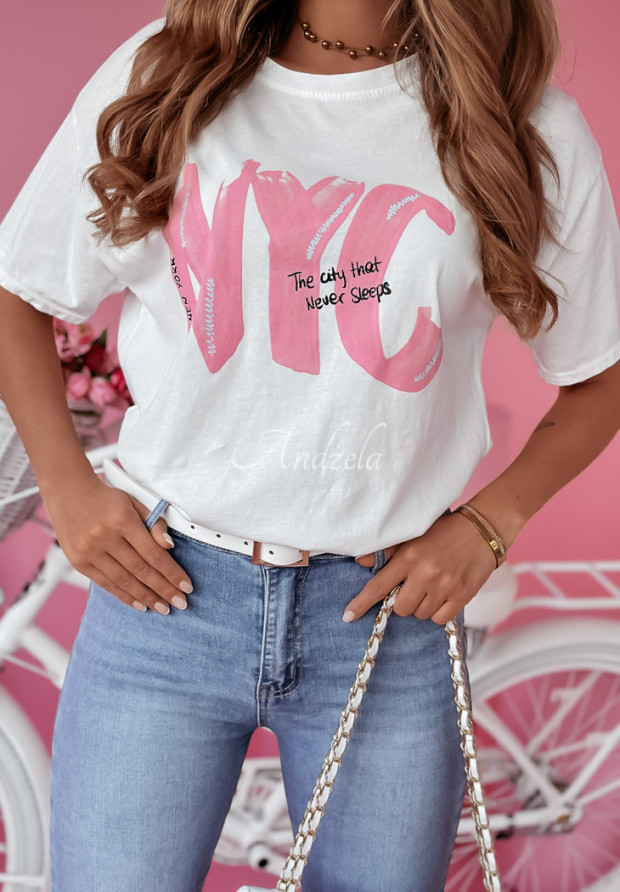 T-shirt z nadrukiem NYC New York różowy