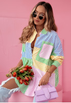 Shirt oversize w paski Dare To Be Different zielono-in blue