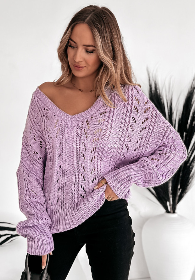 Ażurowy sweter Delicate Hug liliowy