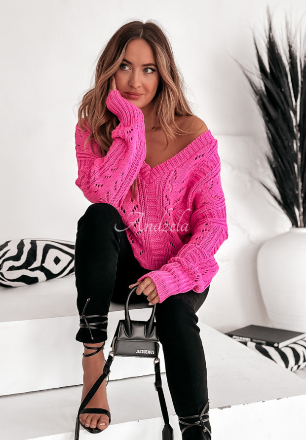 Ażurowy sweter Delicate Hug różowy