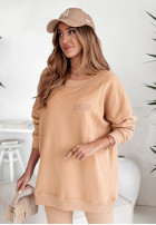 Bluza oversize z ozdobnym dekoltem i haftem I Am Limited Edition camelowa