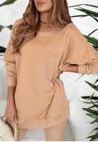 Bluza oversize z ozdobnym dekoltem i haftem I Am Limited Edition camelowa