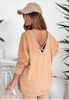 Bluza oversize z ozdobnym dekoltem i haftem I Am Limited Edition camelowa