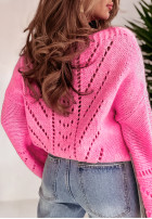 Ażurowy sweter z szerokimi rękawami Softened Touch różowy