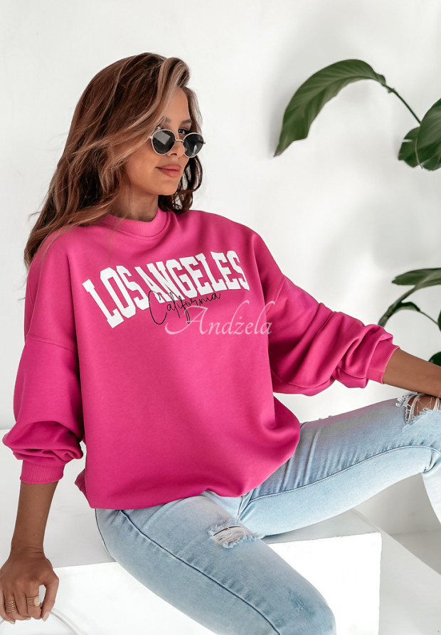 Bluza oversize z nadrukiem LA California różowa