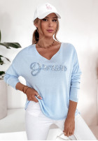 Lekki sweter z ozdobnym napisem Dream błękitny