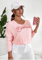 Lekki sweter z ozdobnym napisem Dream różowy