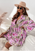 Wzorzysta sukienka z falbankami Relaxed Sunshine liliowa