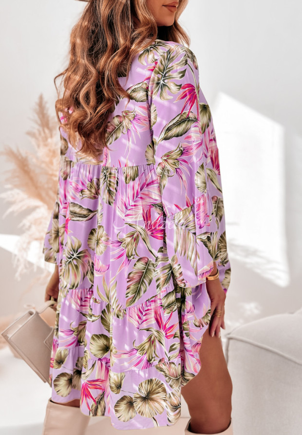 Wzorzysta sukienka z falbankami Relaxed Sunshine liliowa