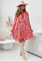 Wzorzysta sukienka z falbankami Relaxed Sunshine różowa