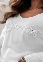 Lekki sweter z ozdobnym napisem Dream biały