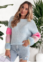 Sweter oversize z bufiastymi rękawami Rainbow Rhapsody błękitny