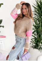 Sweter oversize z bufiastymi rękawami Rainbow Rhapsody beżowy