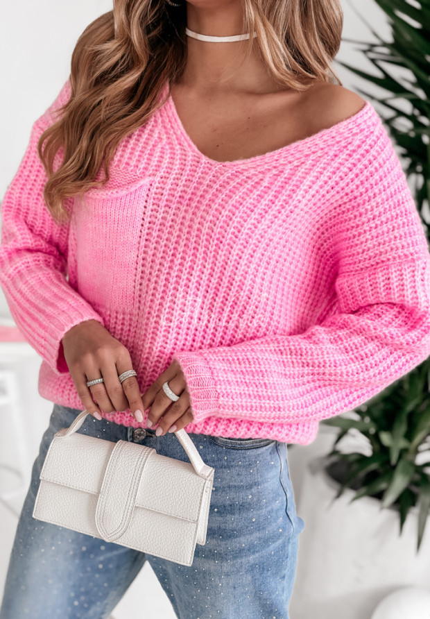 Sweter oversize z kieszenią On A Mission różowy