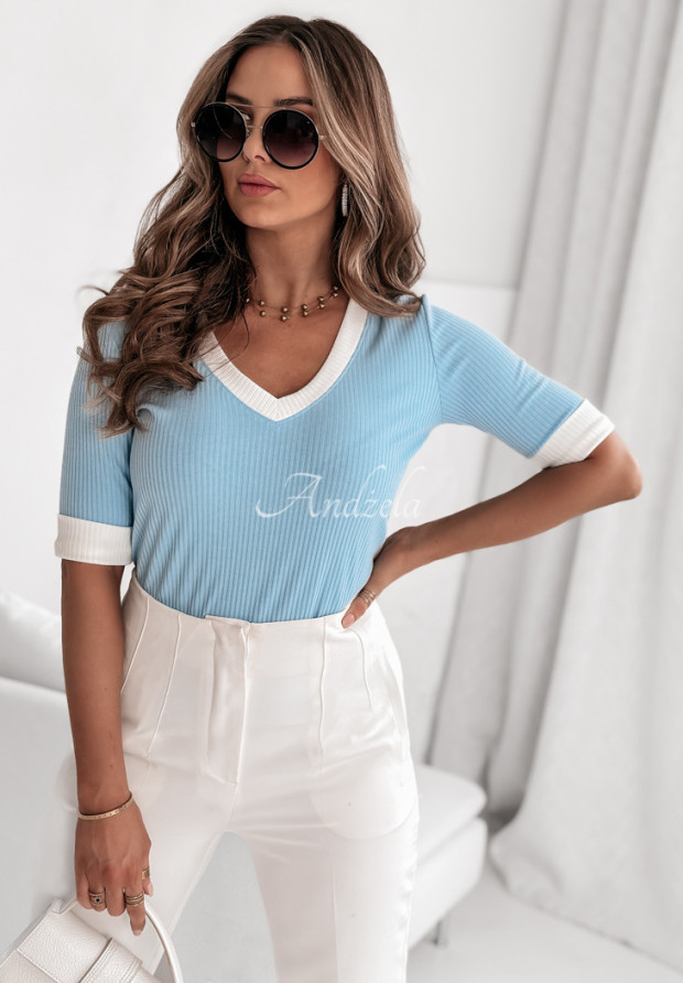 Prążkowany T-shirt Minimalist Chic błękitny