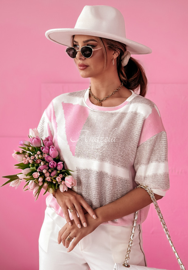 Sweter we wzory Velvet Horizon beżowo-różowy