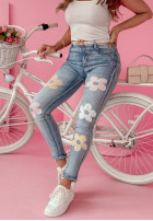 Spodnie jeansowe w kwiaty Floral Fantasia jasnoniebieskie