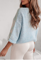 Sweter oversize z napisem Love błękitno-biały