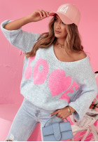 Sweter oversize z napisem Love błękitny