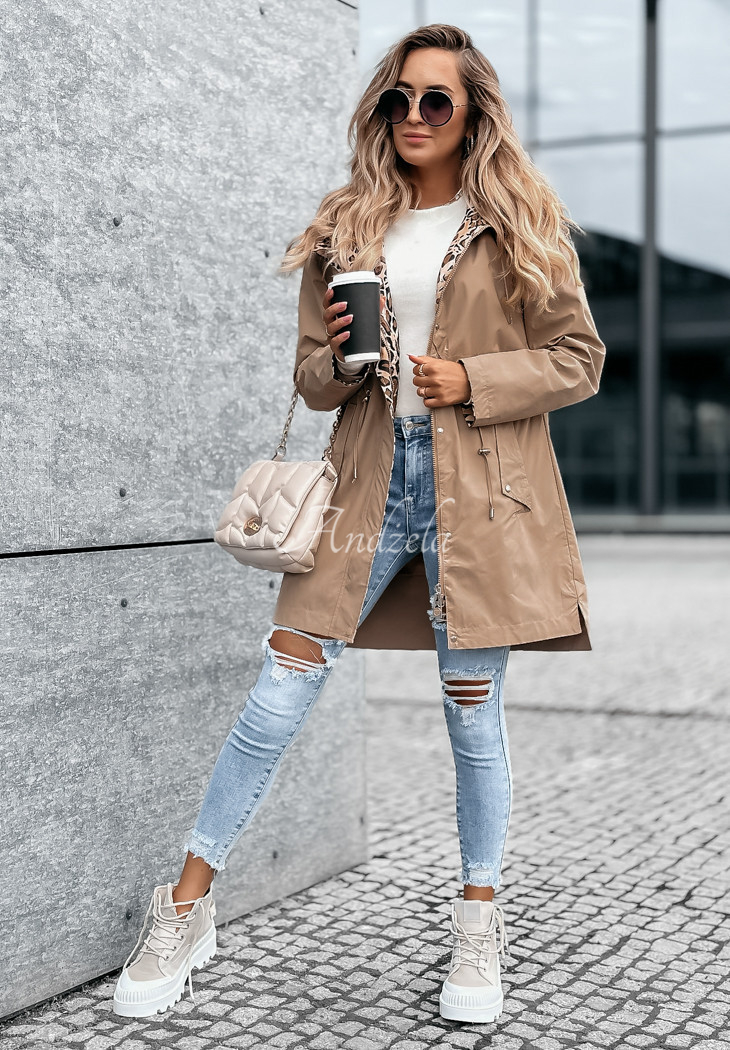 Lil Panther hooded parka jacket beige