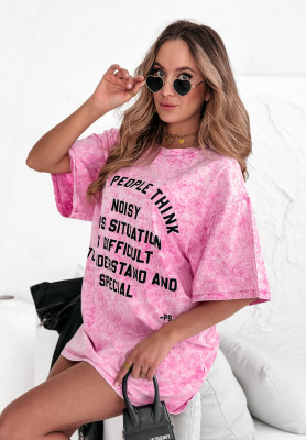 Długi T-shirt z nadrukiem People Think różowy