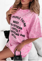 Długi T-shirt z nadrukiem People Think różowy