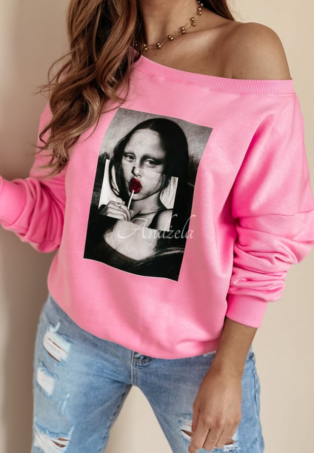 Bluza oversize z nadrukiem Mona Lollipop różowa