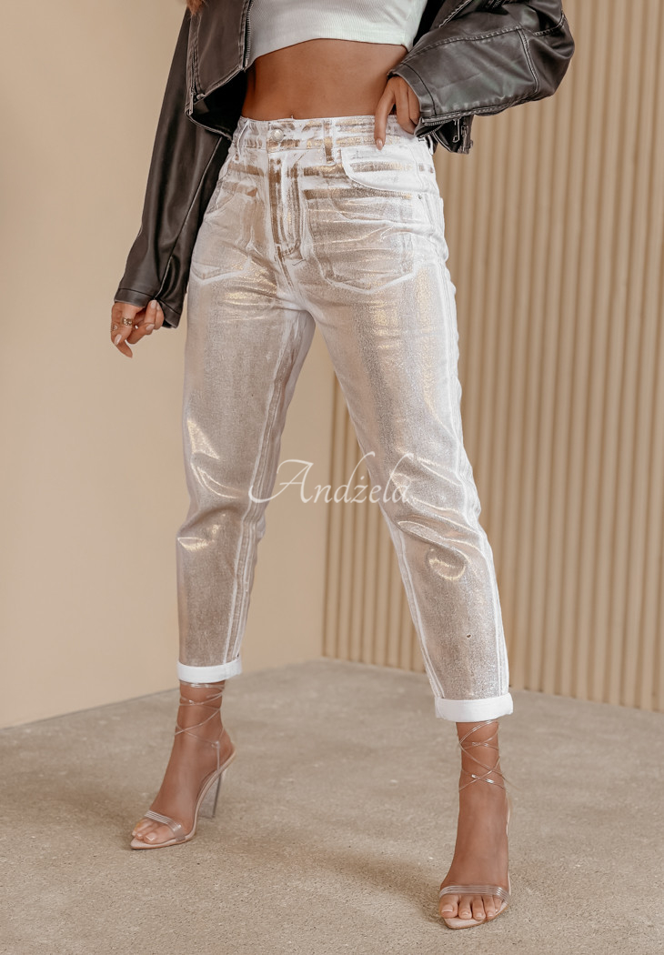 She Inspires white and gold denim pants