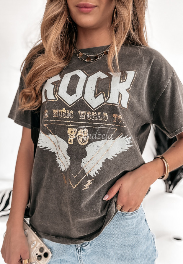 T-shirt z nadrukiem Rock Live Music szary