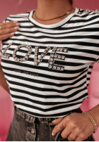 Krótki T-shirt w paski Lovely Stripes biało-czarny